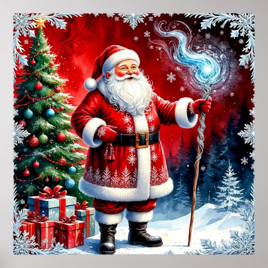 Santa Claus Holding Magic Staff Poster (Vorne)