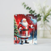 Santa Claus Holding Magic Staff Postkarte (Stehend Vorderseite)