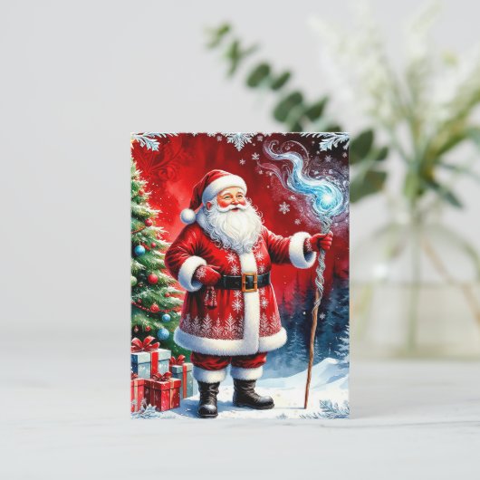 Santa Claus Holding Magic Staff Postkarte (Stehend Vorderseite)