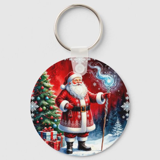 Santa Claus Holding Magic Staff Schlüsselanhänger (Vorderseite)