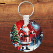 Santa Claus Holding Magic Staff Schlüsselanhänger (Rückseite)