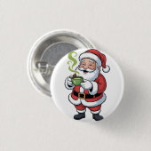 Santa Claus Holding Matcha Drink Weihnachten Button (Vorne & Hinten)