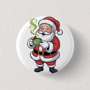 Santa Claus Holding Matcha Drink Weihnachten Button
