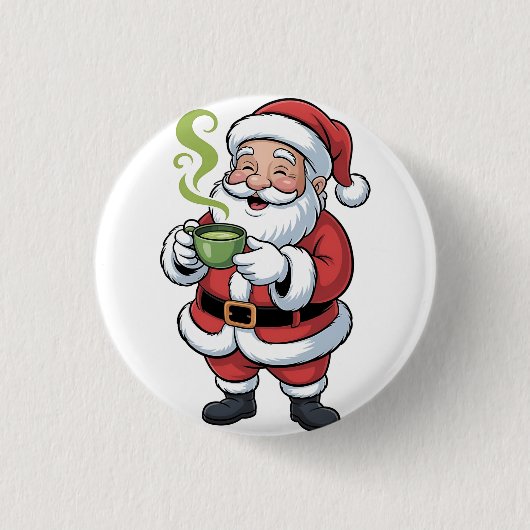 Santa Claus Holding Matcha Drink Weihnachten Button (Vorderseite)