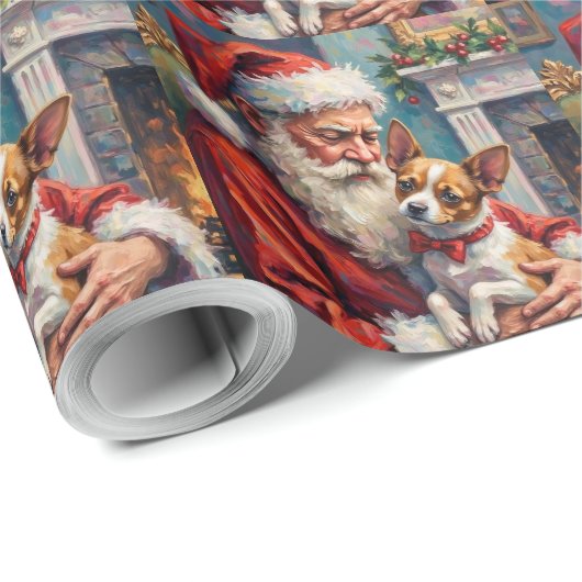 Santa Claus Holding Papillon Christmas Art Geschenkpapier (Rolleneckpunkt)