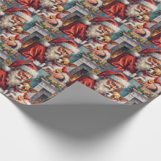 Santa Claus Holding Papillon Christmas Art Geschenkpapier (Ecke)