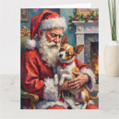 Santa Claus Holding Papillon Christmas Art Karte (Vorderseite)