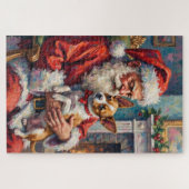 Santa Claus Holding Papillon Christmas Art Puzzle (Horizontal)