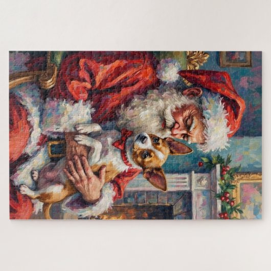 Santa Claus Holding Papillon Christmas Art Puzzle (Horizontal)