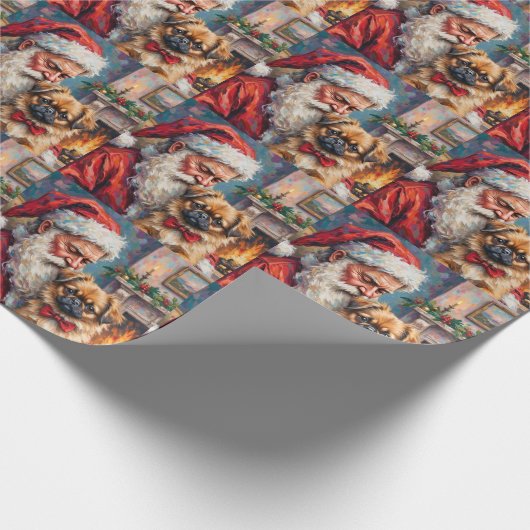 Santa Claus Holding Pekingese Christmas Art Geschenkpapier (Ecke)