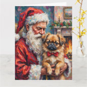 Santa Claus Holding Pekingese Christmas Art Karte (Gelbe Blume)