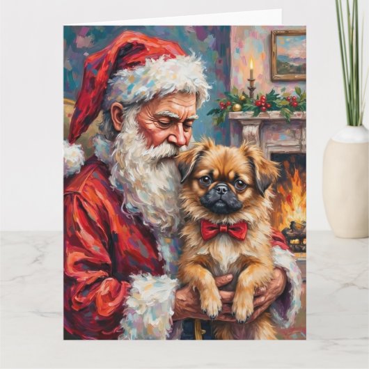 Santa Claus Holding Pekingese Christmas Art Karte (Vorderseite)