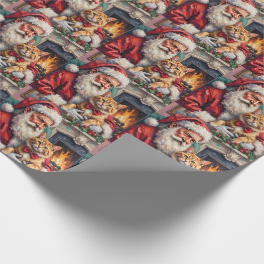 Santa Claus Holding Persian Cat Christmas Art Geschenkpapier (Ecke)