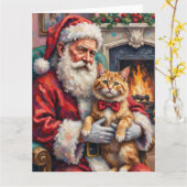 Santa Claus Holding Persian Cat Christmas Art Karte (Gelbe Blume)