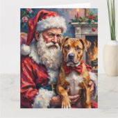 Santa Claus Holding Pitbull Christmas Art Karte (Vorderseite)