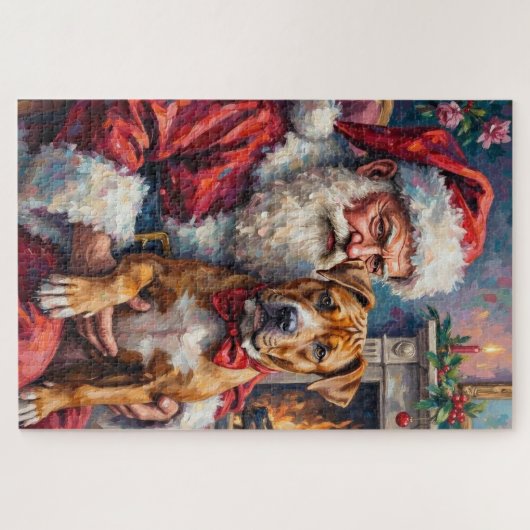 Santa Claus Holding Pitbull Christmas Art Puzzle (Horizontal)