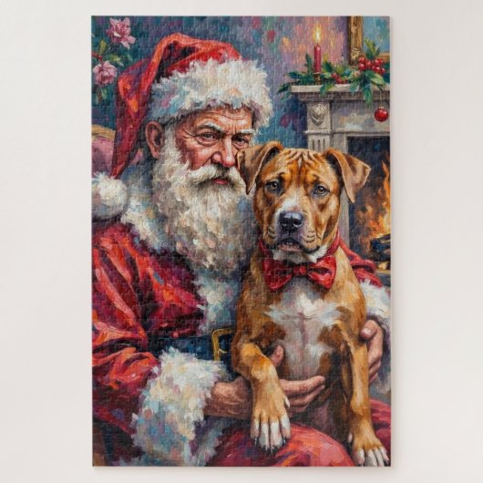 Santa Claus Holding Pitbull Christmas Art Puzzle (Vertikal)