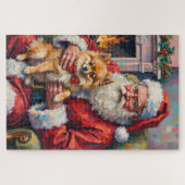 Santa Claus Holding Pomeranian Christmas Art Puzzle (Horizontal)