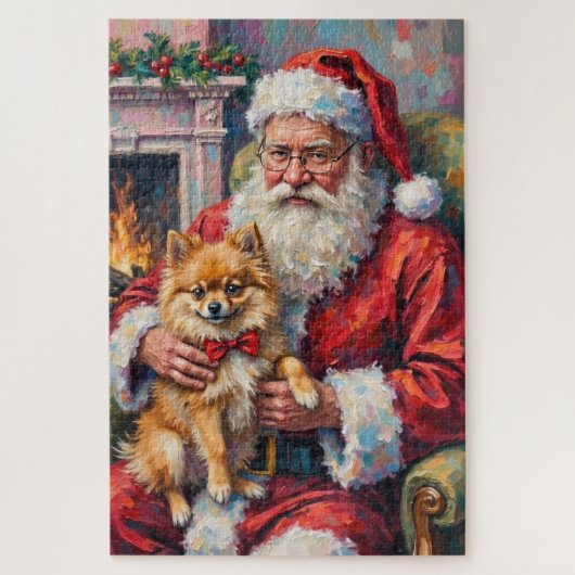 Santa Claus Holding Pomeranian Christmas Art Puzzle (Vertikal)