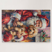 Santa Claus Holding Poodle Christmas Art Puzzle (Horizontal)