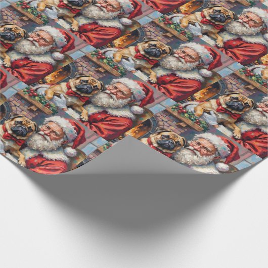 Santa Claus Holding Pug Christmas Art Geschenkpapier (Ecke)