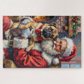Santa Claus Holding Pug Christmas Art Puzzle (Horizontal)
