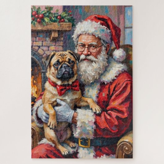 Santa Claus Holding Pug Christmas Art Puzzle (Vertikal)