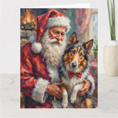 Santa Claus Holding Rough Collie Christmas Art Karte (Vorderseite)