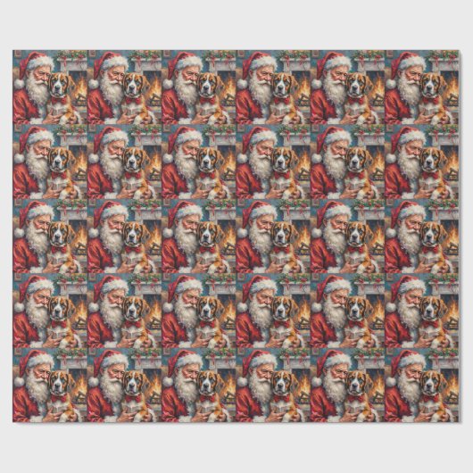 Santa Claus Holding Saint Bernard Christmas Art Geschenkpapier (Flach)