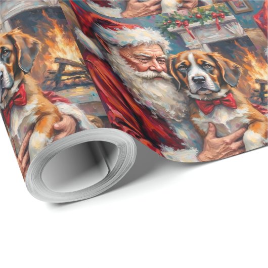 Santa Claus Holding Saint Bernard Christmas Art Geschenkpapier (Rolleneckpunkt)