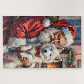 Santa Claus Holding Samoyed Christmas Art Puzzle (Horizontal)