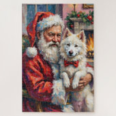 Santa Claus Holding Samoyed Christmas Art Puzzle (Vertikal)