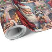 Santa Claus Holding Schnauzer Christmas Art Geschenkpapier (Rolleneckpunkt)