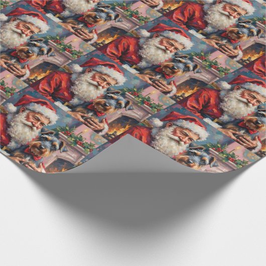 Santa Claus Holding Schnauzer Christmas Art Geschenkpapier (Ecke)