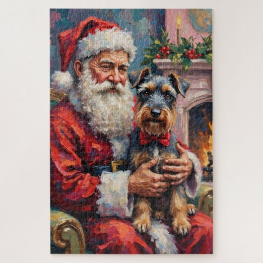 Santa Claus Holding Schnauzer Christmas Art Puzzle (Vertikal)