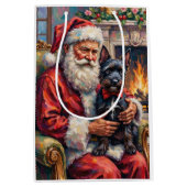 Santa Claus Holding Scottish Terrier Christmas Art Mittlere Geschenktüte (Vorderseite)