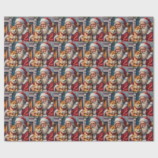 Santa Claus Holding Shiba Inu Christmas Art Geschenkpapier (Flach)