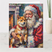 Santa Claus Holding Shiba Inu Christmas Art Karte (Vorderseite)