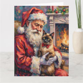 Santa Claus Holding Siamese Cat Christmas Art Karte (Vorderseite)