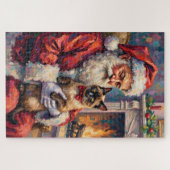 Santa Claus Holding Siamese Cat Christmas Art Puzzle (Horizontal)