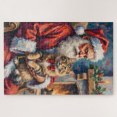 Santa Claus Holding Siberian Cat Christmas Art Puzzle (Horizontal)