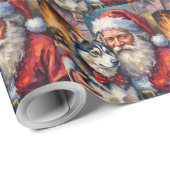 Santa Claus Holding Siberian Husky Christmas Art Geschenkpapier (Rolleneckpunkt)