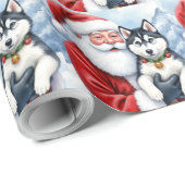 Santa Claus Holding Siberian Husky Christmas Art Geschenkpapier (Rolleneckpunkt)