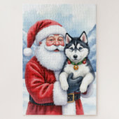Santa Claus Holding Siberian Husky Christmas Art Puzzle (Vertikal)