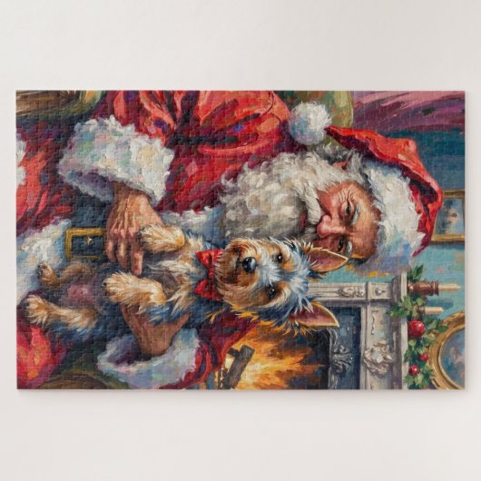 Santa Claus Holding Skye Terrier Christmas Art Puzzle (Horizontal)
