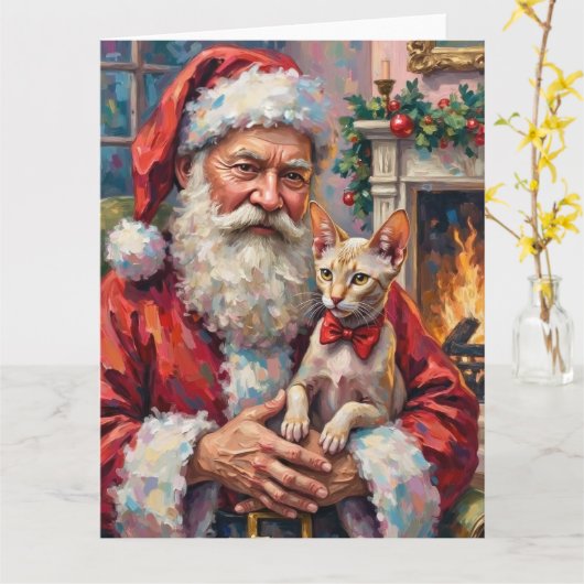 Santa Claus Holding Sphynx Cat Christmas Art Karte (Gelbe Blume)
