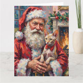 Santa Claus Holding Sphynx Cat Christmas Art Karte (Vorderseite)