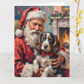 Santa Claus Holding Springer Spaniel Christmas Art Karte (Gelbe Blume)
