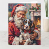Santa Claus Holding Springer Spaniel Christmas Art Karte (Vorderseite)