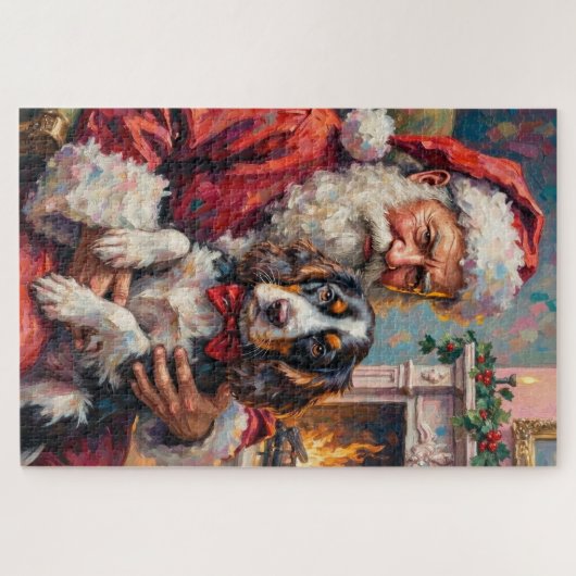 Santa Claus Holding Springer Spaniel Christmas Art Puzzle (Horizontal)